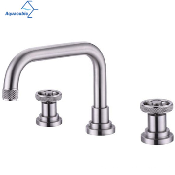 Aquacubic Modern Bathroom Widespread Double Handle Basin Mixer Faucet